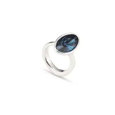 Unode50 Metal Alloy Ring Plated In Sterling Silver With Large Oval Box And Blue Crystal In Multi