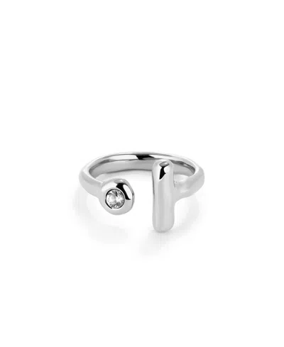 Unode50 Metal Alloy Ring Plated In Sterling Silver With White Topaz