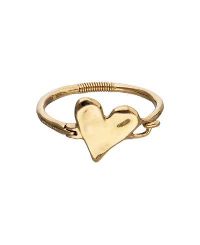Unode50 Metal Alloy Semi Rigid Bracelet Plated In Sterling Silver With Heart Detail In Green