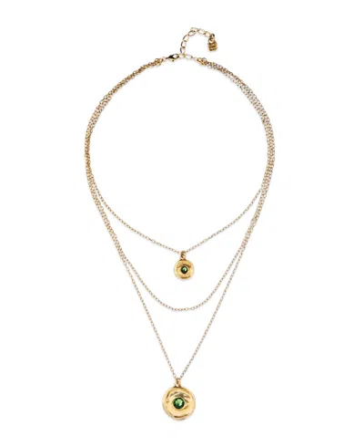Unode50 Metal Alloy Triple Necklace Pleaded In Gold 18k With 2 Eye Charms With Green Faceted Crystal