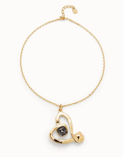 Unode50 Midsize Chain Pendant Necklace With A Large Heart In Black