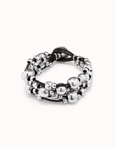Unode50 Multi Strand Beaded Leather Bracelet In Black