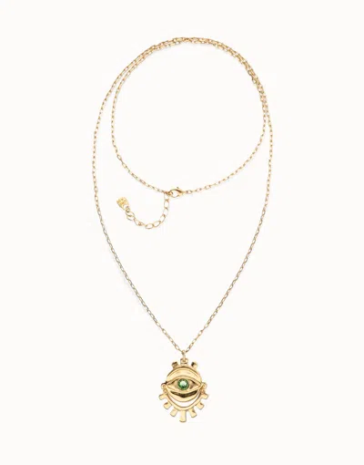Unode50 Multi Strand Chain Necklace With An Eye In Green