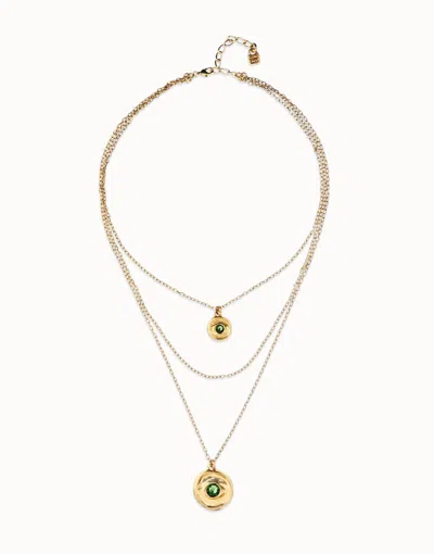 Unode50 Multi Strand Chain Necklace With An Eye In Green