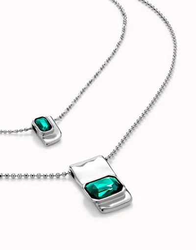 Unode50 Multi Strand Chain Necklace With Green Crystals