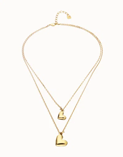 Unode50 Multi Strand Chain Necklace With Two Hearts In Gold