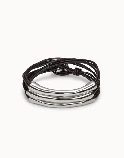 Unode50 Multi Strand Leather Bracelet In Silver