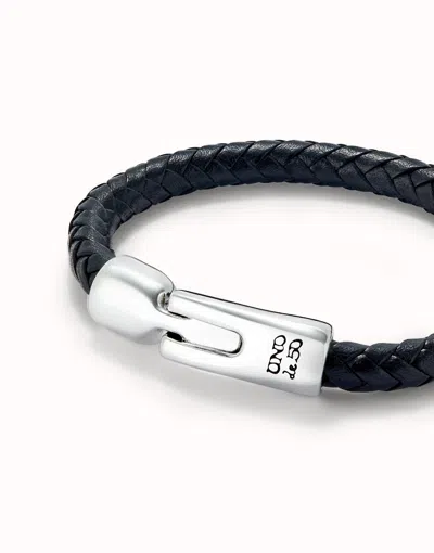Unode50 Multi Strand Leather Bracelet With 2 Circles In Black