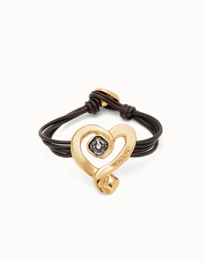 Unode50 Multi Strand Leather Bracelet With A Heart In Black