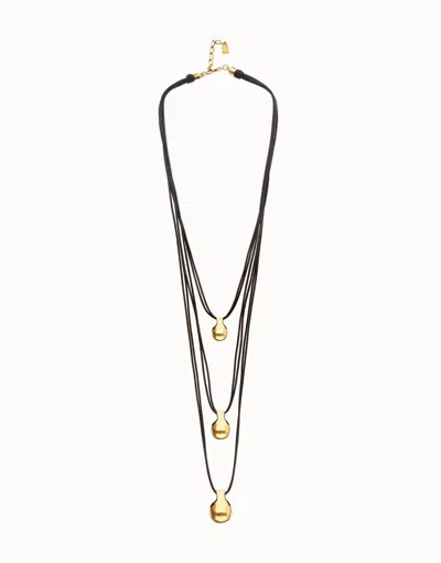 Unode50 Multi Strand Leather Necklace With Three Spheres