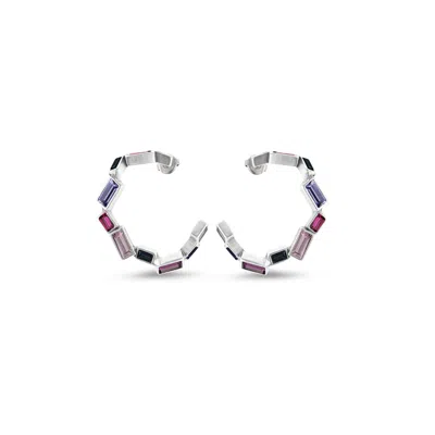 Unode50 Multicolor Crystal Hoop Earrings In Metallic
