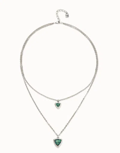 Unode50 Multi-layer Pendant Link Chain Necklace With Green Crystal