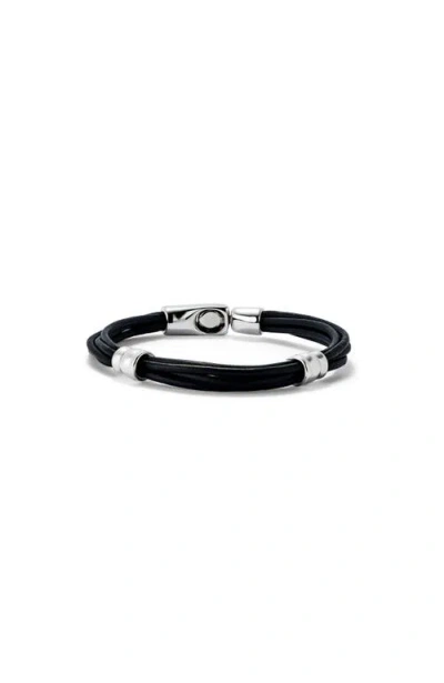 Unode50 Multiple Leather Bracelet With 2 Circumferences Plated In Silver