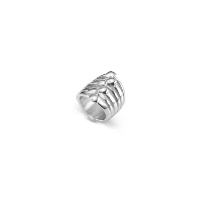Unode50 Multiple Ring Effect And Nailhead Details Metal Alloy Ring In Silver