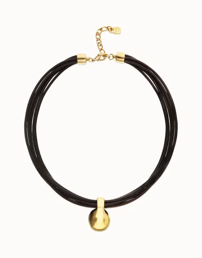 Unode50 Multistrand Short Leather Necklace With Large Sphere In Gold