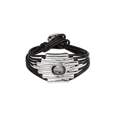 Unode50 Muted Stone Leather Strand Bracelet In Black