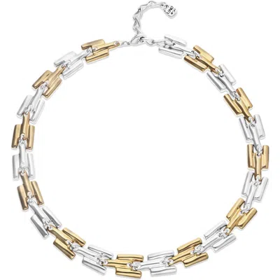 Unode50 Necklace Plated In Half Sterling Silver Half 18k Gold With Links In Metallic