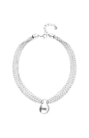 Unode50 Sterling Silver Alloy Necklace With Silver Threads And Big Shaped Ball In Orange