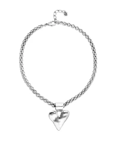 Unode50 Necklace With Thick Chain And Big Heart Detail Plated In Sterling Silver In Purple