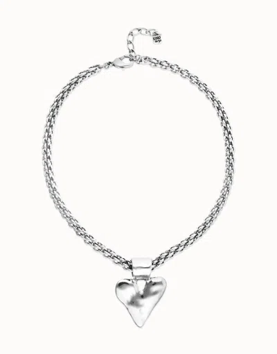 Unode50 Necklace With Thick Chain And Heart Detail In Silver