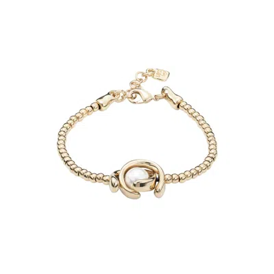 Unode50 One Strand Elastic Double Moon Bead Metal Bracelet In Gold