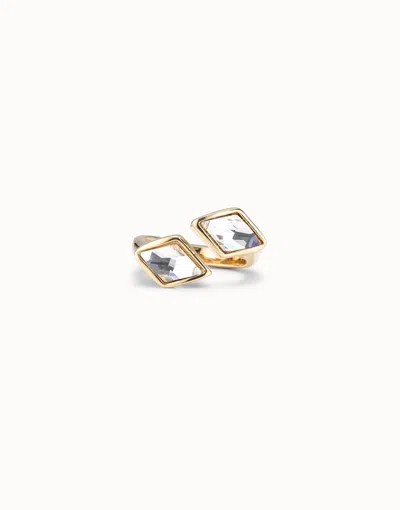 Unode50 Open Ring With Two Crystals In White