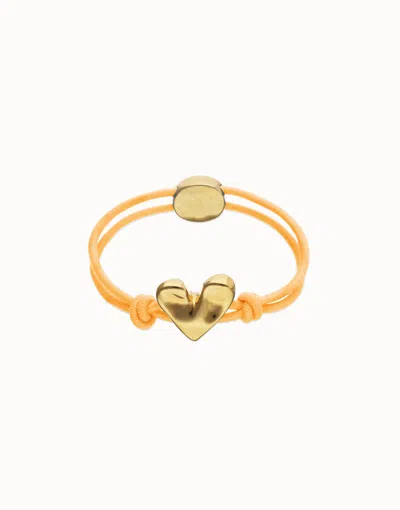 Unode50 Orange Elastic Thread Bracelet With Heart In Red