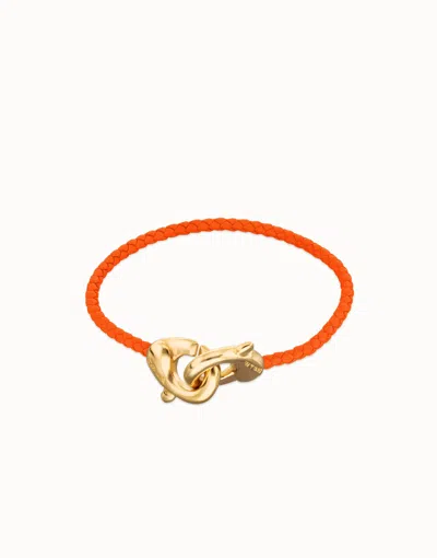 Unode50 Orange Leather Bracelet With Interlocking Carabiner