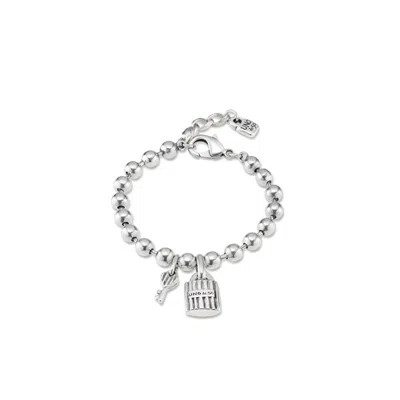 Unode50 Padlock And Key Charms Bracelet In Silver