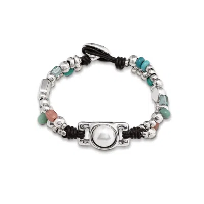 Unode50 Pearl Accent Leather Bracelet In Gray