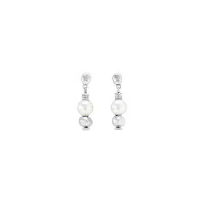 Unode50 Pearl Accent Silver Earrings In Metallic