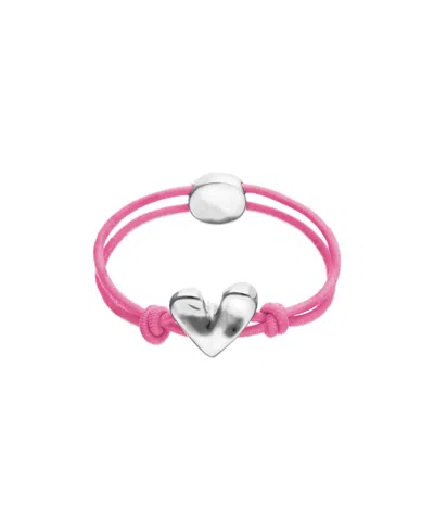 Unode50 Pink Elastic Thread Sterling Silver Plated Bracelet With Heart In Pattern