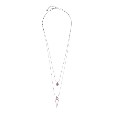 Unode50 Pink Geometry Double Chain Necklace In Multi