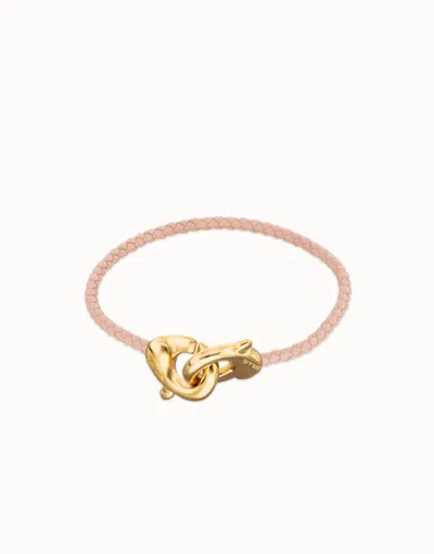 Unode50 Pink Leather Bracelet With Interlaced Carabiner