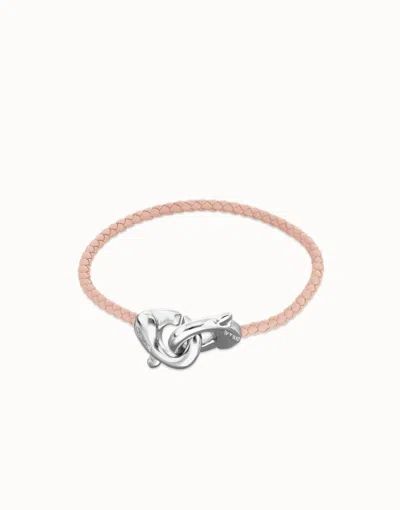 Unode50 Pink Leather Bracelet With Interlocking Carabiner In Black