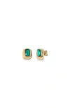 Unode50 Rectangular 18k Gold-plated Earrings With Green Crystal