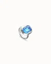 Unode50 Rectangular Ring With Blue Faceted Crystal