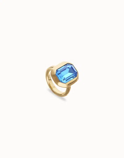 Unode50 Rectangular Ring With Blue Faceted Crystal