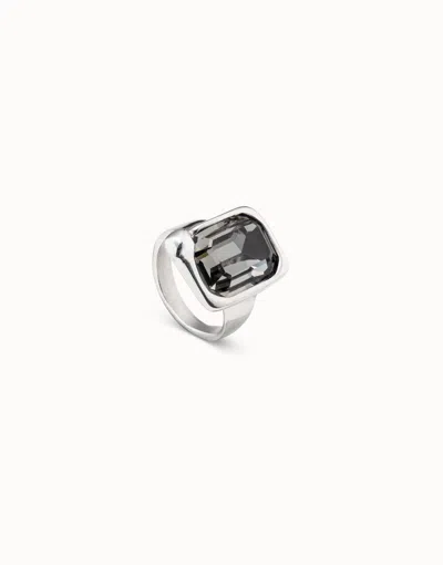 Unode50 Rectangular Shape Ring With Crystal In Gray