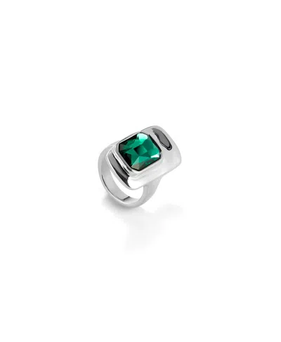 Unode50 Rectangular Shaped Crystal Ring In Silver