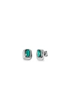 Unode50 Rectangular Sterling Silver-plated Earrings With Green Crystal In Silver