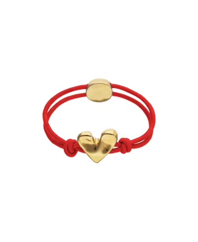 Unode50 Red Elastic Thread 18k Gold Plated Bracelet With Heart In Metallic