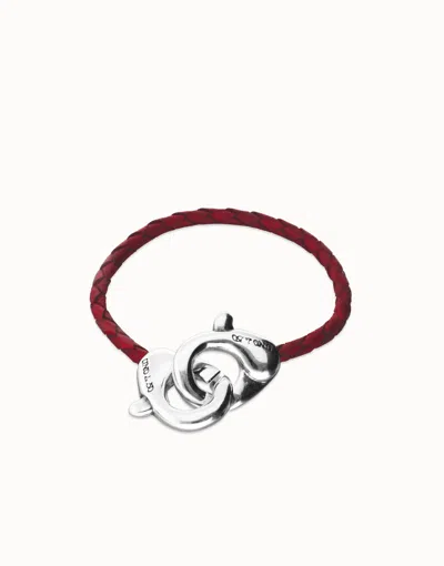 Unode50 Red Leather Bracelet With Interlocking Carabiner