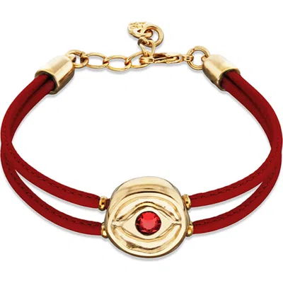 Unode50 Red Leather Strap With 18k Gold-plated Eye Detail And Crystal