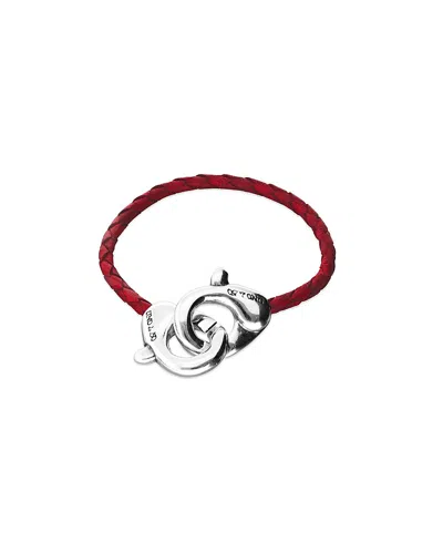 Unode50 Red Leather Strap With Interlocking Carabiner Detail In Orange