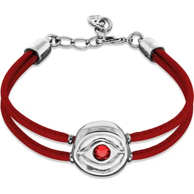 Unode50 Red Leather Strap With Silver-plated Eye Detail And Crystal