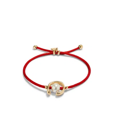 Unode50 Red Thread Cultivated Pearl Leather Bracelet In Gold