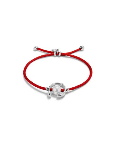 Unode50 Red Thread Cultivated Pearl Leather Bracelet In Silver