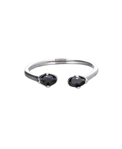 Unode50 Rigid Bracelet Of Metal Alloy Plated In Sterling Silver And Grey Faceted Crystals At The Ends In Metallic