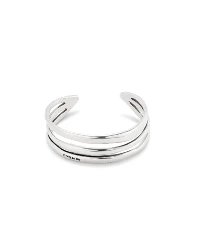 Unode50 Rigid Engraved Logo Triple Row Cuff Bracelet In Silver